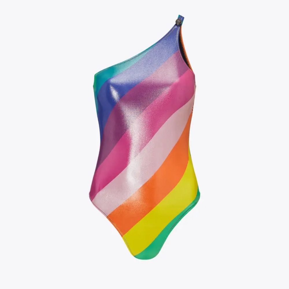 24HR DROP ⬇️ Kurt Geiger One-Shoulder Rainbow stripe eagle head Swimsuit - Picture 5 of 5